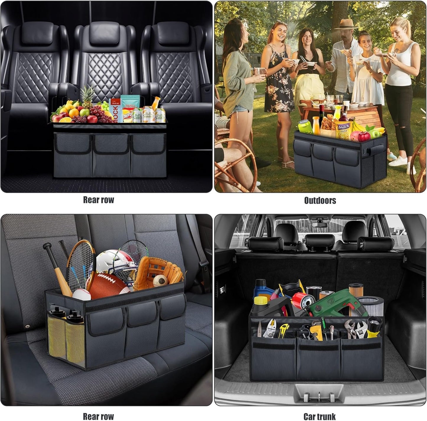 SODCAW Grey Trunk Storage Organizer For Car Trunk Organizer With Lid Collapsible Trunk Organizer For SUV Groceries Accessories (M Grey)