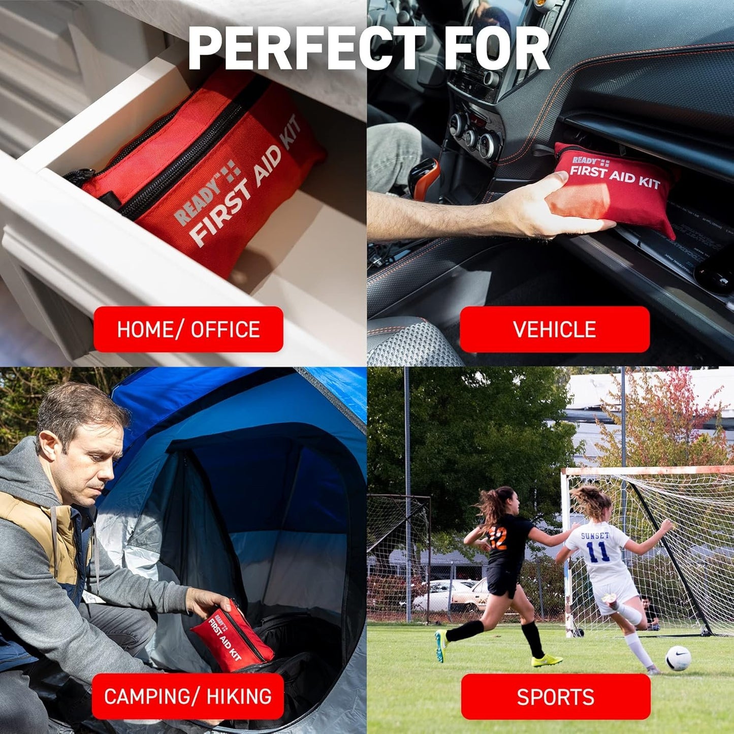 Ready First Aid 107 Piece First Aid Kit - Camping, First Aid Kit, Camping Essentials, Hiking, Home Essentials, Car Emergency Kit, Hiking Gear, First Aid Kit Travel, Car Essentials, Survival Stuff