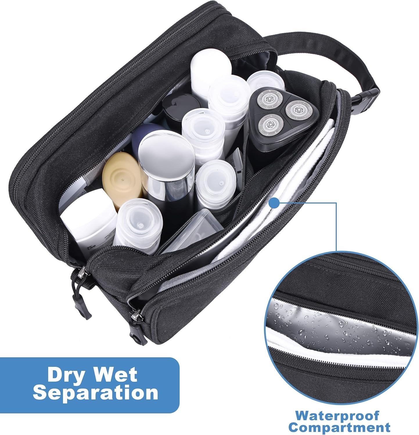 HILOMON Mens Toiletry Travel Bag, YKK Zippers Tactical Toiletry Bag with Compartments, Waterproof Bath Hygiene Cosmetic Pouch for Men