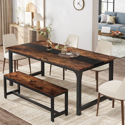 Tribesigns 71"x31.5" Dining Table, Industrial Kitchen Table for 6-8 Person, Rectangular Dinner Table for Dining Room Kitchen Living Room, with Heavy Duty Metal Legs, Brown
