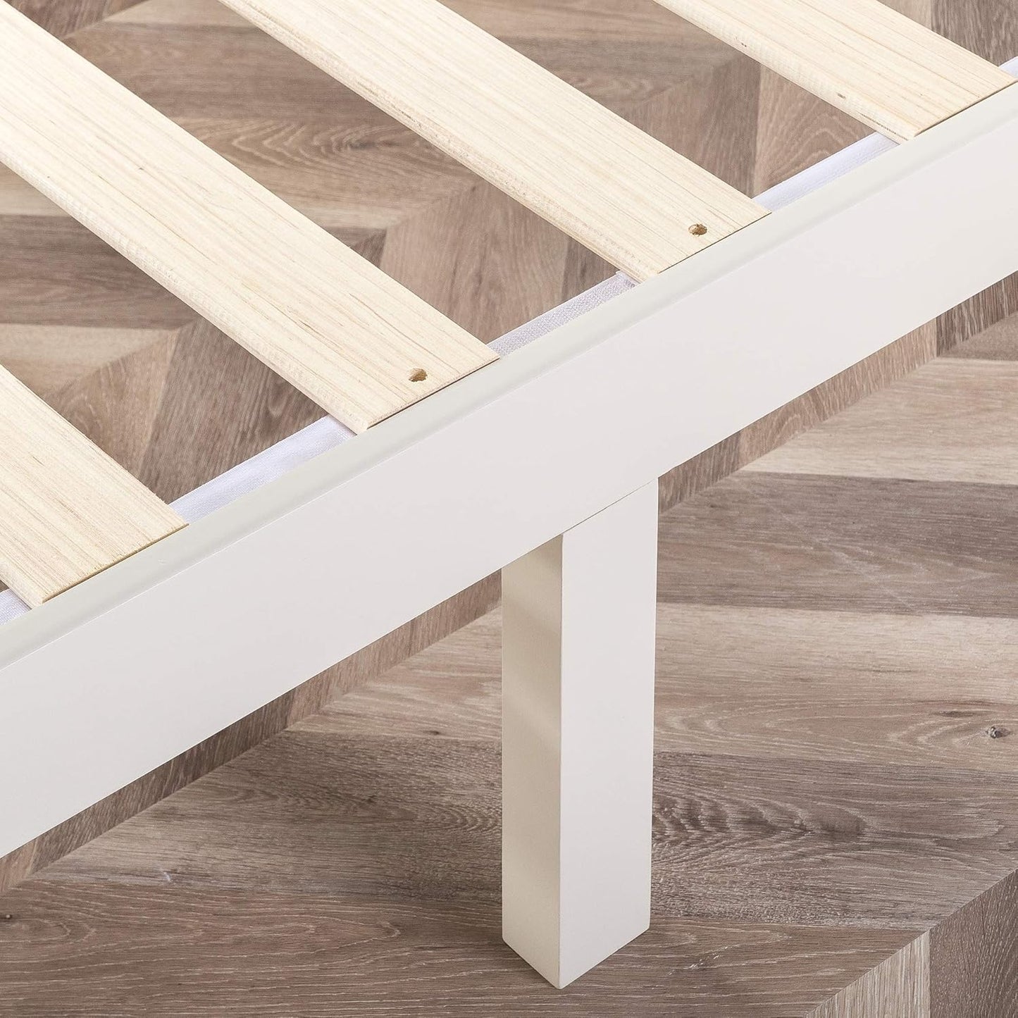 Zinus Moiz White Timber Bed Frame | Wood Platform Mattress Foundation/Bedroom Furniture - King Single Size