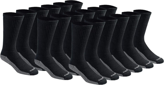 Dickies Men's Dri-Tech Moisture Control Crew Socks, Available in M-XXL (6, 12, 18 Pairs), Black (18 Pairs), Large