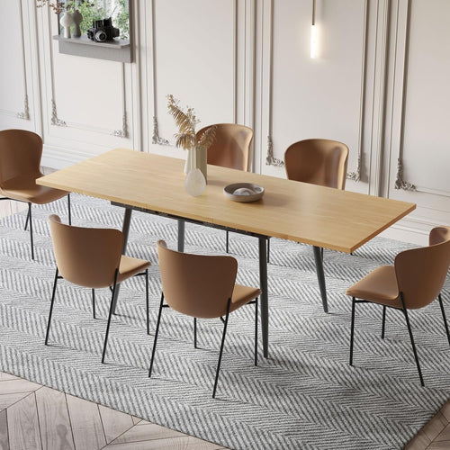 Rukulin 75" x 32" Extendable Dining Table - Rectangle Wooden Table Top with Metal Legs, Space-Saving Extendable 59" to 75" Dining Kitchen Table (Rectangle, Natural)
