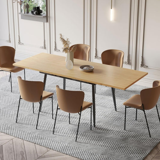 Rukulin 75" x 32" Extendable Dining Table - Rectangle Wooden Table Top with Metal Legs, Space-Saving Extendable 59" to 75" Dining Kitchen Table (Rectangle, Natural)