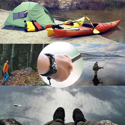 aZengear Paracord Survival Bracelets - Compass, Flint Fire Starter, Whistle, Adjustable Wrist Size - Camping, Hiking, Emergency Kit (Black & Orange, Pair)