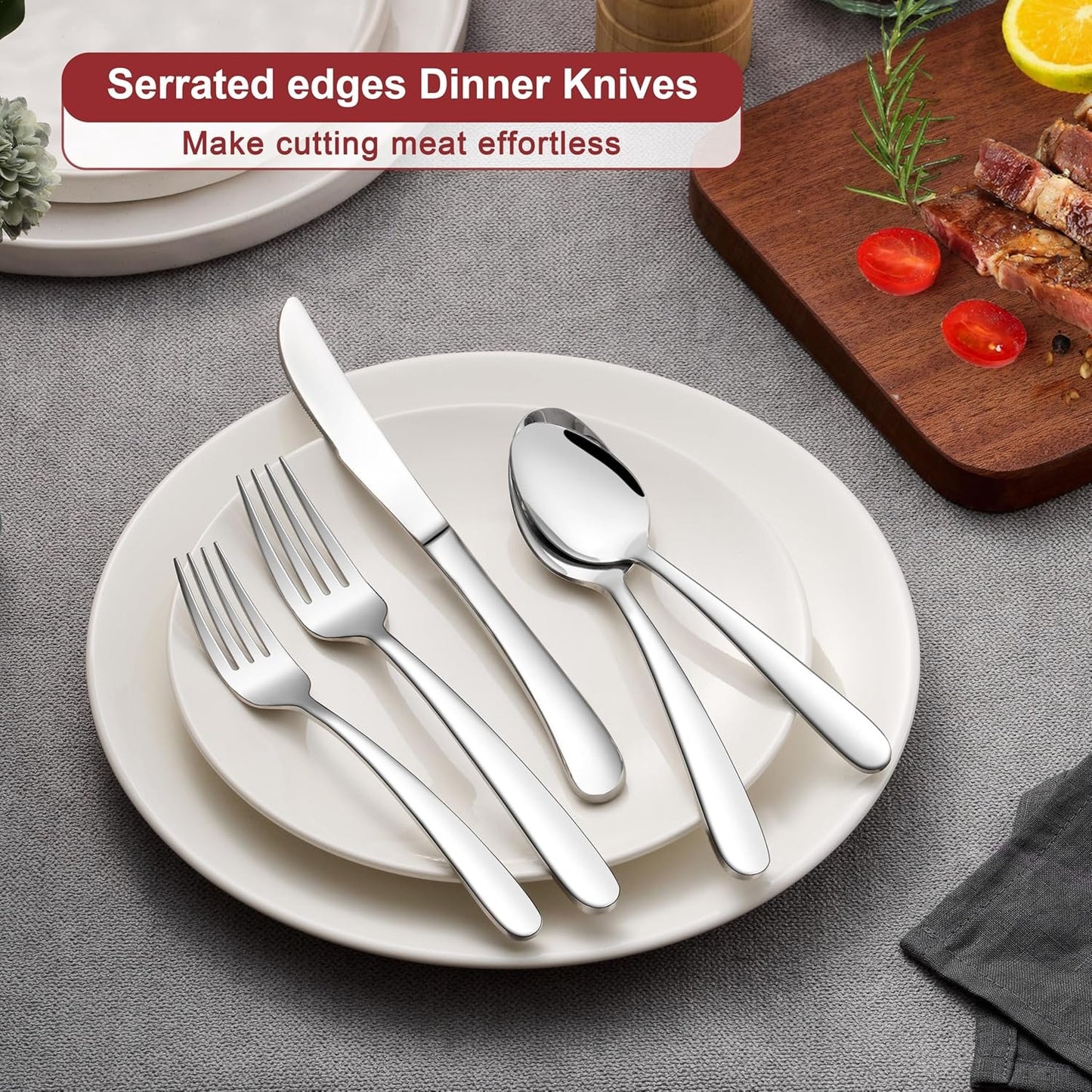 E-far Heavy Duty Silverware Set for 8, 40-Piece Stainless Steel Flatware Cutlery Set, Heavy Weight Metal Eating Utensils Sets for Home Restaurant Weddings, Mirror Polished & Dishwasher Safe