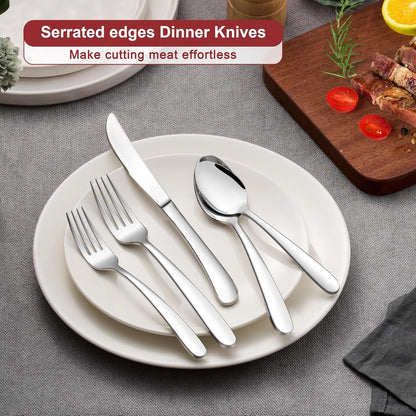 E-far Heavy Duty Silverware Set for 8, 40-Piece Stainless Steel Flatware Cutlery Set, Heavy Weight Metal Eating Utensils Sets for Home Restaurant Weddings, Mirror Polished & Dishwasher Safe