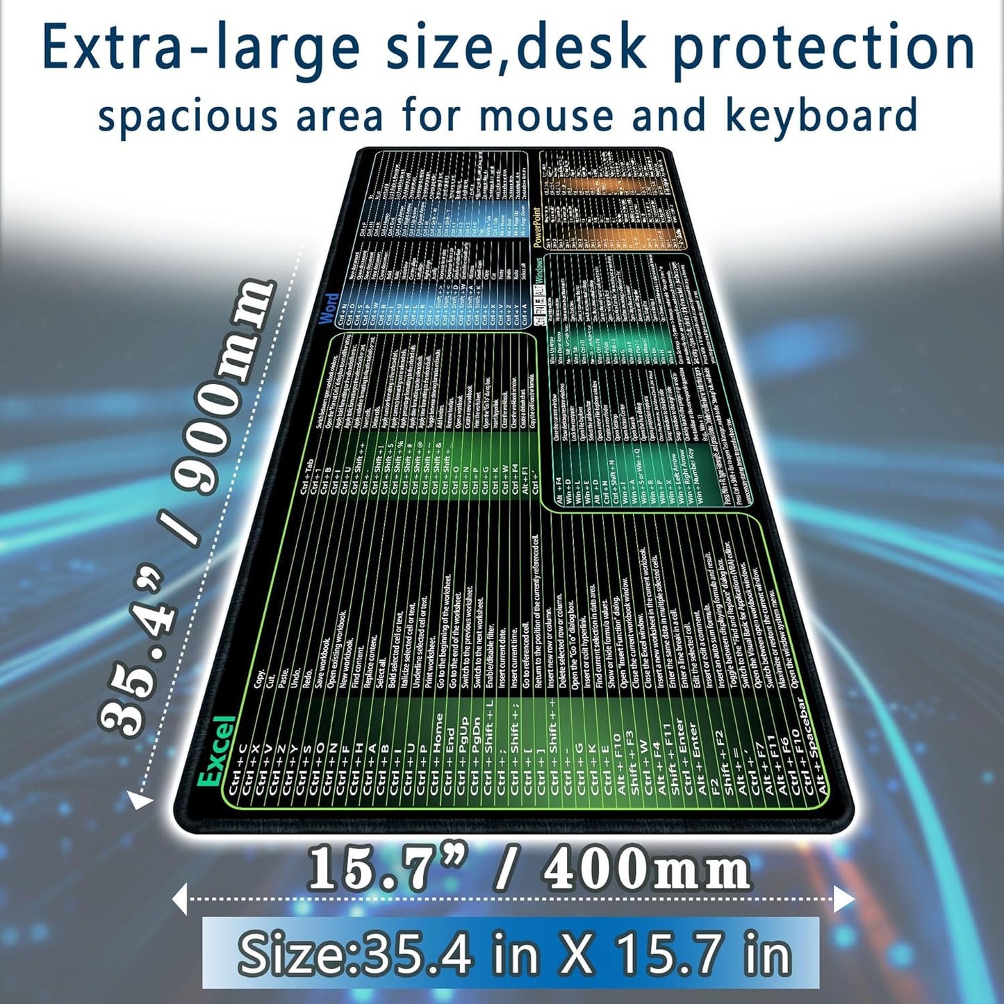 Secret Corner Excel/Word/Windows/PPT Cheat Sheet Mousepad, Extra Large Office Desk Accessories Mat, Keyboard Shortcuts Mouse Pad, Non-Slip Computer Gaming Desk Pad