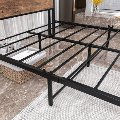FOUBAM Queen Bed Frame with Storage Headboard,Metal Platform Bed Frame Queen Size Mattress Base No Box Spring Needed,Heavy Duty Metal Slats,Under Bed Storage,Noise-Free,Brown