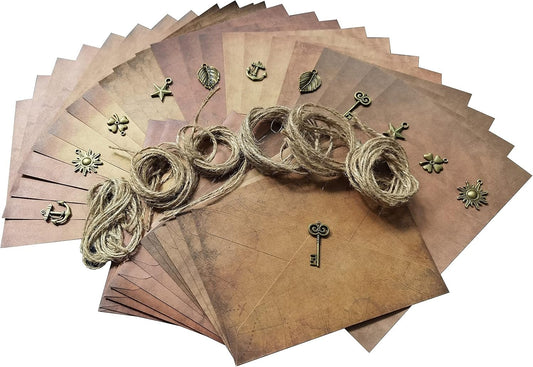 Qililandiy 6 Kinds Vintage Paper and Envelopes Set, Classic Aged Designed Papers 120gsm Writing Stationery Vintage Printing Paper Retro Writing Paper for Writing Letters