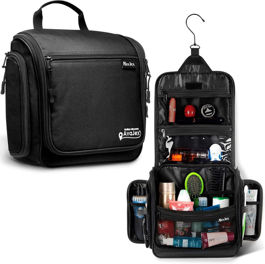 Travel Toiletry Bag for Men and Women - Large Hanging Toiletry Organizer - Waterproof Hygiene Bag with Metal XXL Swivel Hook, YKK Zippers and 19 Compartments for Toiletries, Makeup, Cosmetics