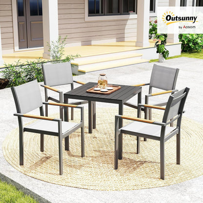Outsunny 29" Aluminum Outdoor Dining Table for 4, Patio Table with Wood Grain Table Top, for Garden, Lawn, Balcony, Deck, Black