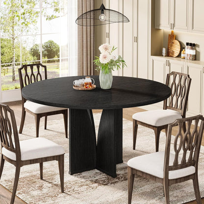 Tribesigns Round Dining Table Wood Kitchen Table for Dining Room Living Room, 39.37" Dining Table for 4 People, Farmhouse Dinner Table with Wooden Table Top and Legs(Without Chair) (Black)