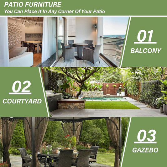 Kurapika 5-Piece Patio Furniture Outdoor Dining Set, Wicker Rattan Patio Dining Table and Chairs Set, Square Tempered Glass Tabletop with Umbrella Hole and 4 Chair Set, Blue