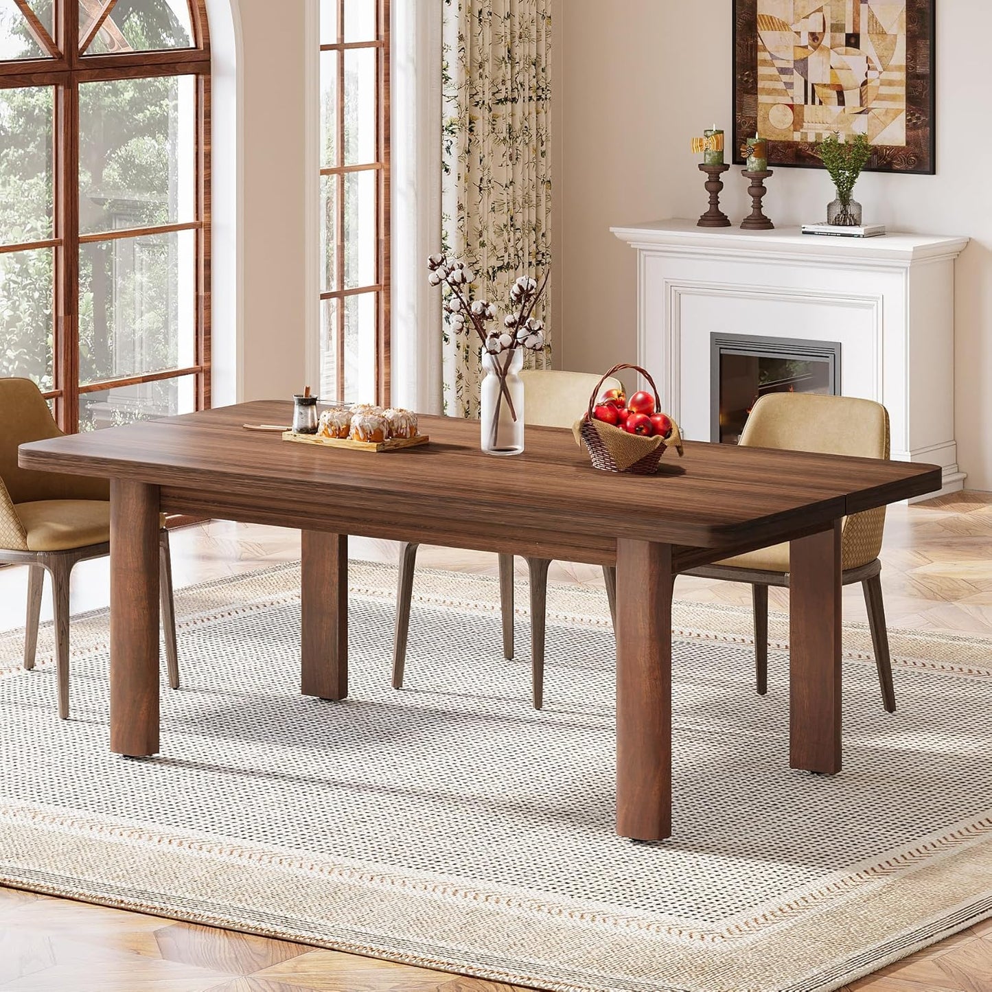Tribesigns 63” Farmhouse Dining Table for 4-6 People, Large Wood Rectangle Kitchen Table, Dinner Table Kitchen & Dining Room Furniture with with Solid Wood Legs