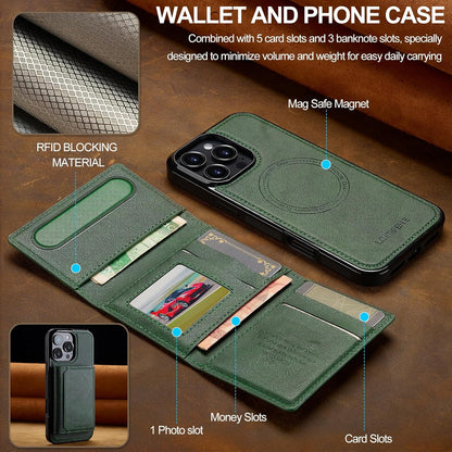 GoshukunTech for iPhone 16 Pro Wallet Case with Card Holder,for iPhone 16 Pro Magnetic Case[Detachable Card Pocket] Leather Flip Cover[Support Magsafe or Wireless Charging]-Green