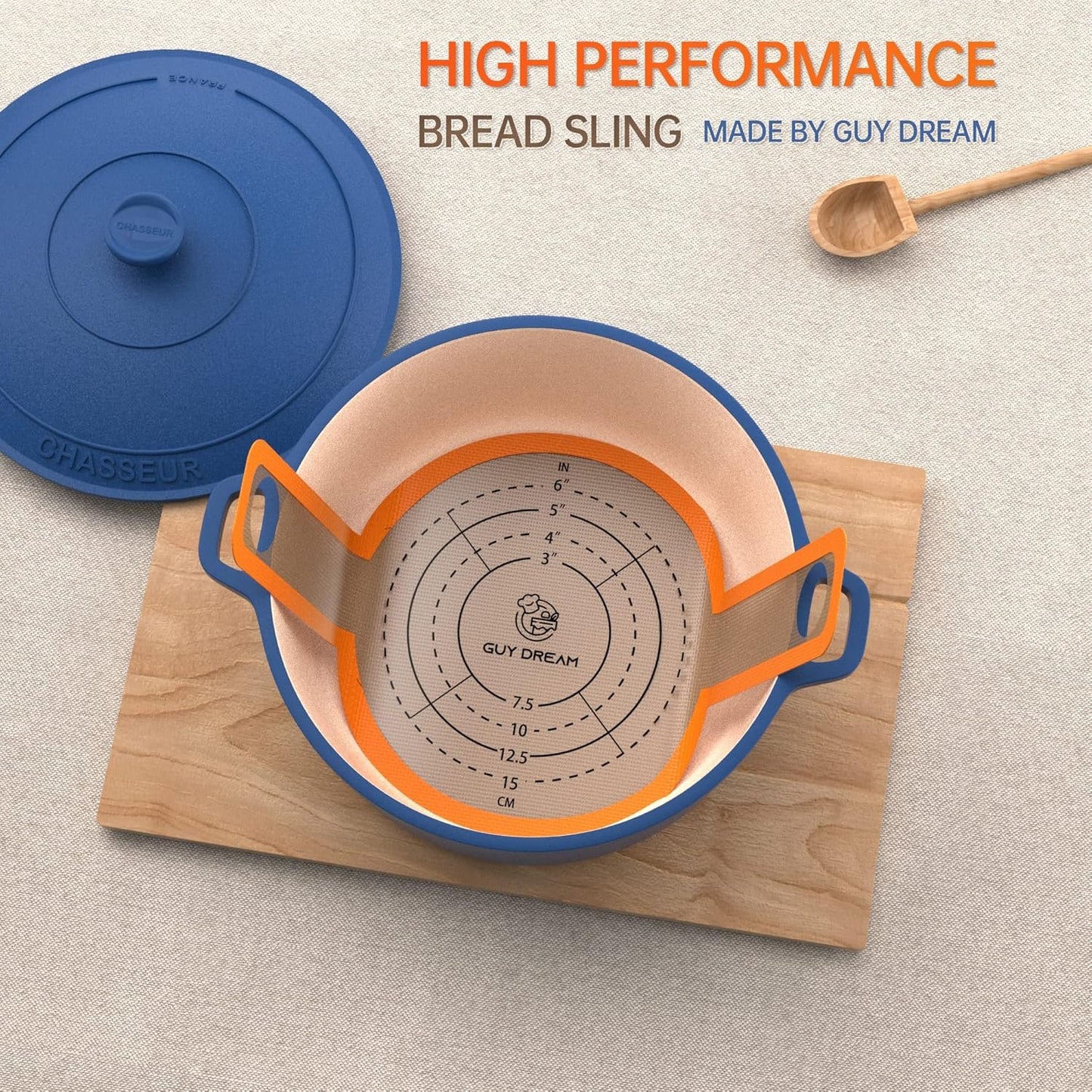GUYDREMAT Silicone Baking Mat for Dutch Oven 2PCs - Non-Stick Bread Sling - 8.3 Inch Reusable Bread Baking Mat – Silicone Cast in Iron Oven Liner with Long Handles for Artisan Bread