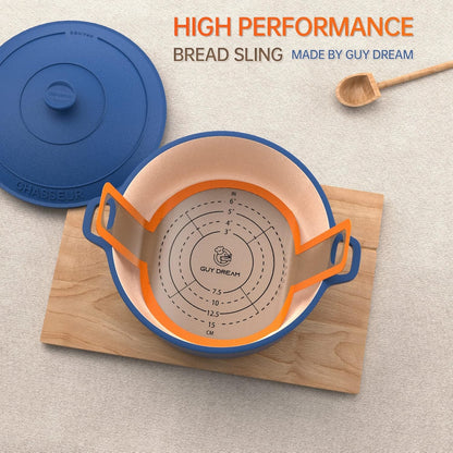 GUYDREMAT Silicone Baking Mat for Dutch Oven 2PCs - Non-Stick Bread Sling - 8.3 Inch Reusable Bread Baking Mat – Silicone Cast in Iron Oven Liner with Long Handles for Artisan Bread