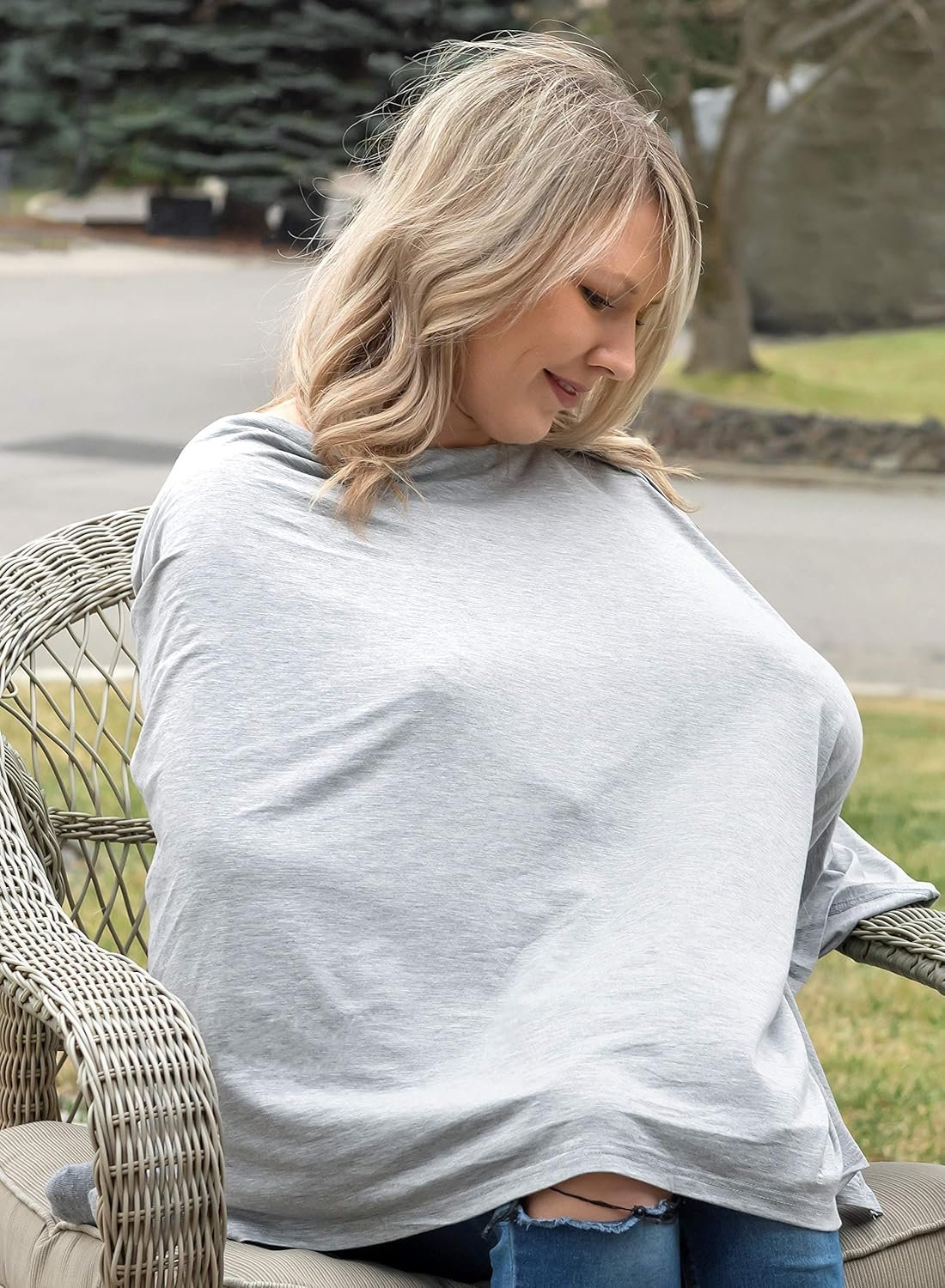 Nursing Cover for Breastfeeding - Multi Use - Nursing Blanket â€“ Poncho Style with Buttons - Stretchy Baby Car Seat Canopy - Nursing Cover Scarf