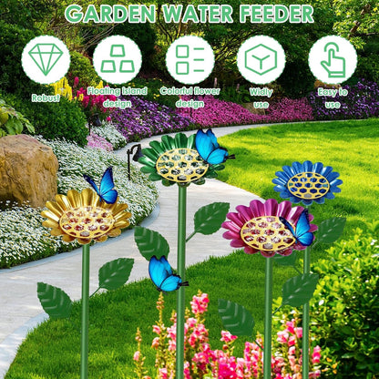 4 Pack Bee Watering Station, Metal Bee Cups for Garden, Flower Shape Butterfly Bath Bowl, Bee Water Feeder Catcher Cup, Solid Pollinator Watering Stake Decor Set for Feeding Outdoor Garden