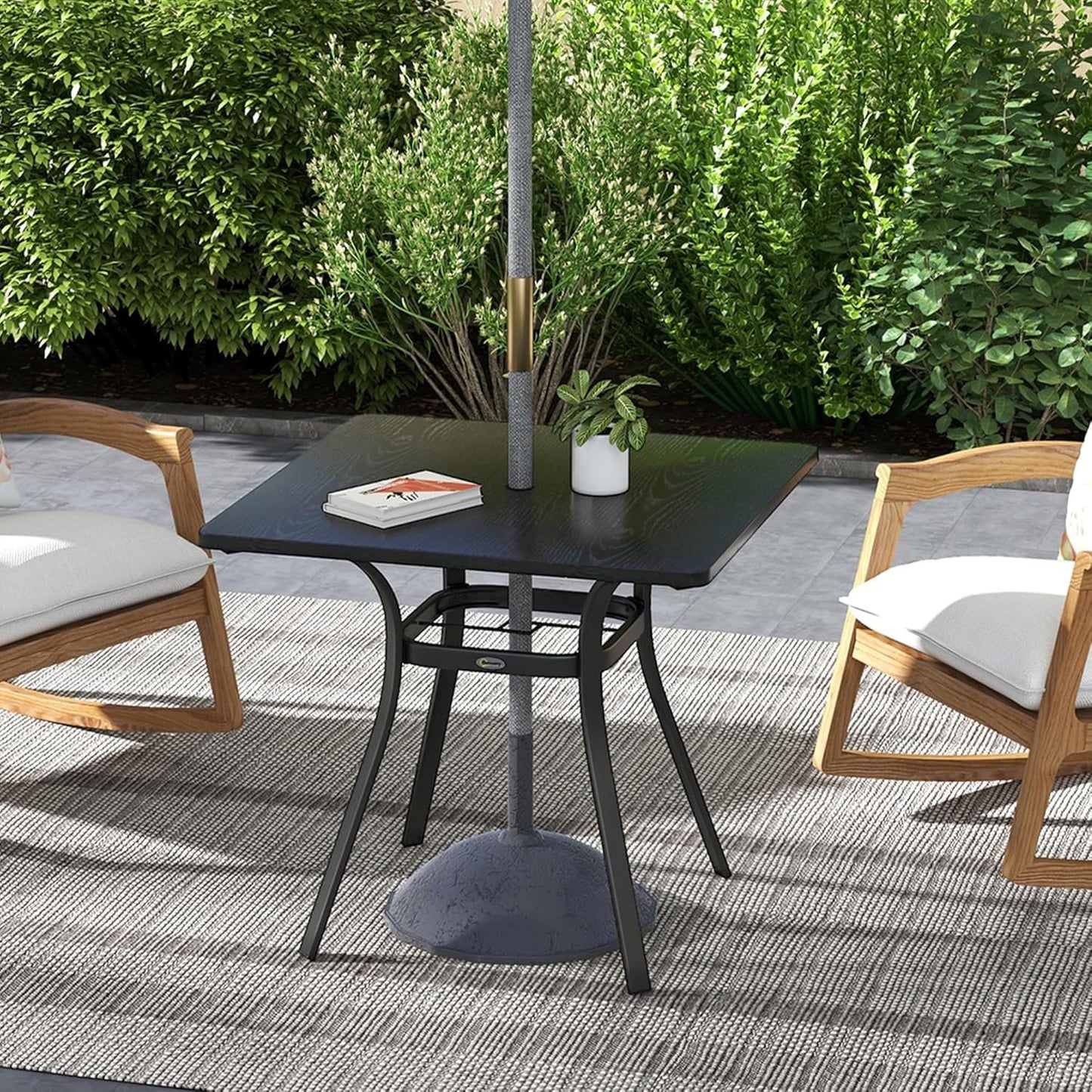 Outsunny Patio Table, 31.5" Square Outdoor Dining Table for 4 People with Steel Legs, Metal Tabletop, Umbrella Hole, for Garden, Backyard, Lawn, Balcony, Black