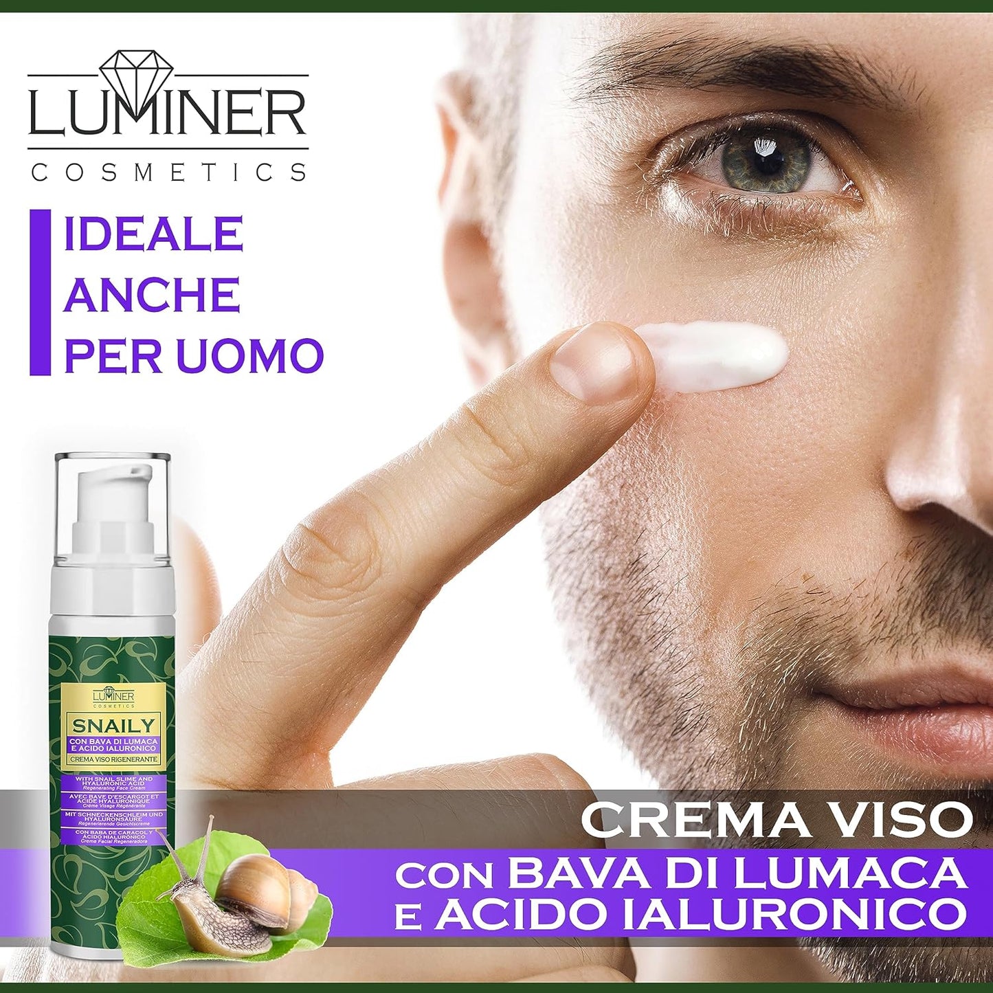 Snail Slime Face Cream 100 ml, Anti-Wrinkle Moisturizing Face Cream with 70% Snail Slime and Pure Hyaluronic Acid, Natural Formula with Anti-Stain and Anti-Aging Action with Vitamin C LUMINER
