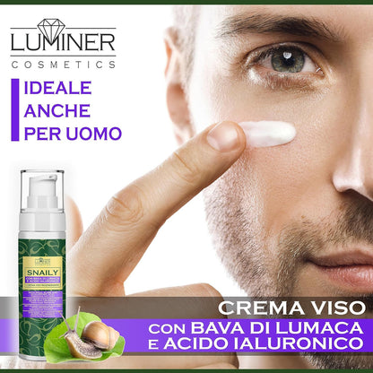 Snail Slime Face Cream 100 ml, Anti-Wrinkle Moisturizing Face Cream with 70% Snail Slime and Pure Hyaluronic Acid, Natural Formula with Anti-Stain and Anti-Aging Action with Vitamin C LUMINER