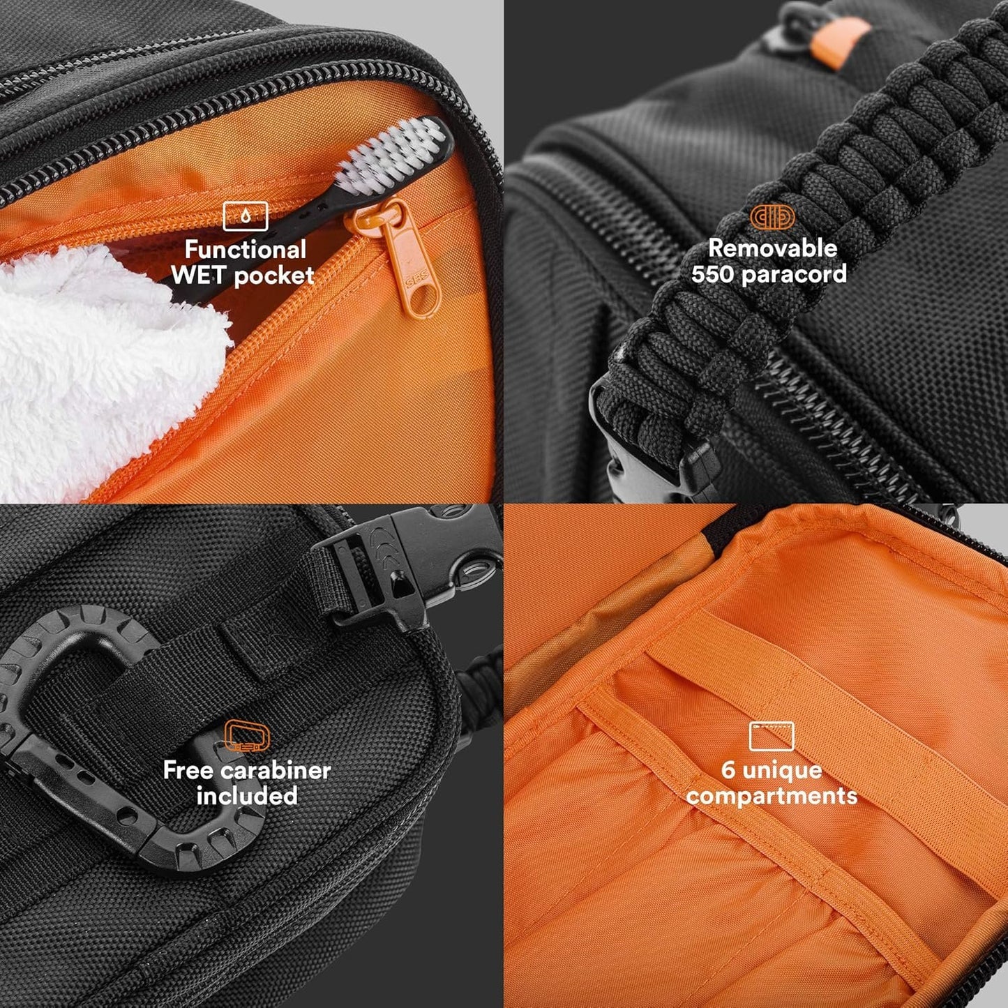 Fitdom Tactical Toiletry Bag Dopp Kit Case For Men. Perfect For Travel & Storage. Fits Large & Small Cosmetic Makeup, Clipper, Toothbrush, Shower, Shaving & Grooming Care. Best Overnight Organizer,