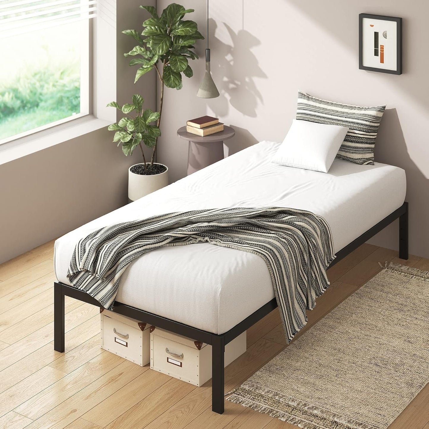Zinus Mia 14 Inch Metal Platform Bed Frame / Cot size / 30” x 75” / Mattress Foundation / no Boxspring needed / Wood Slat Support / Easy Assembly, Good Design Award Winner, Narrow Twin, Black