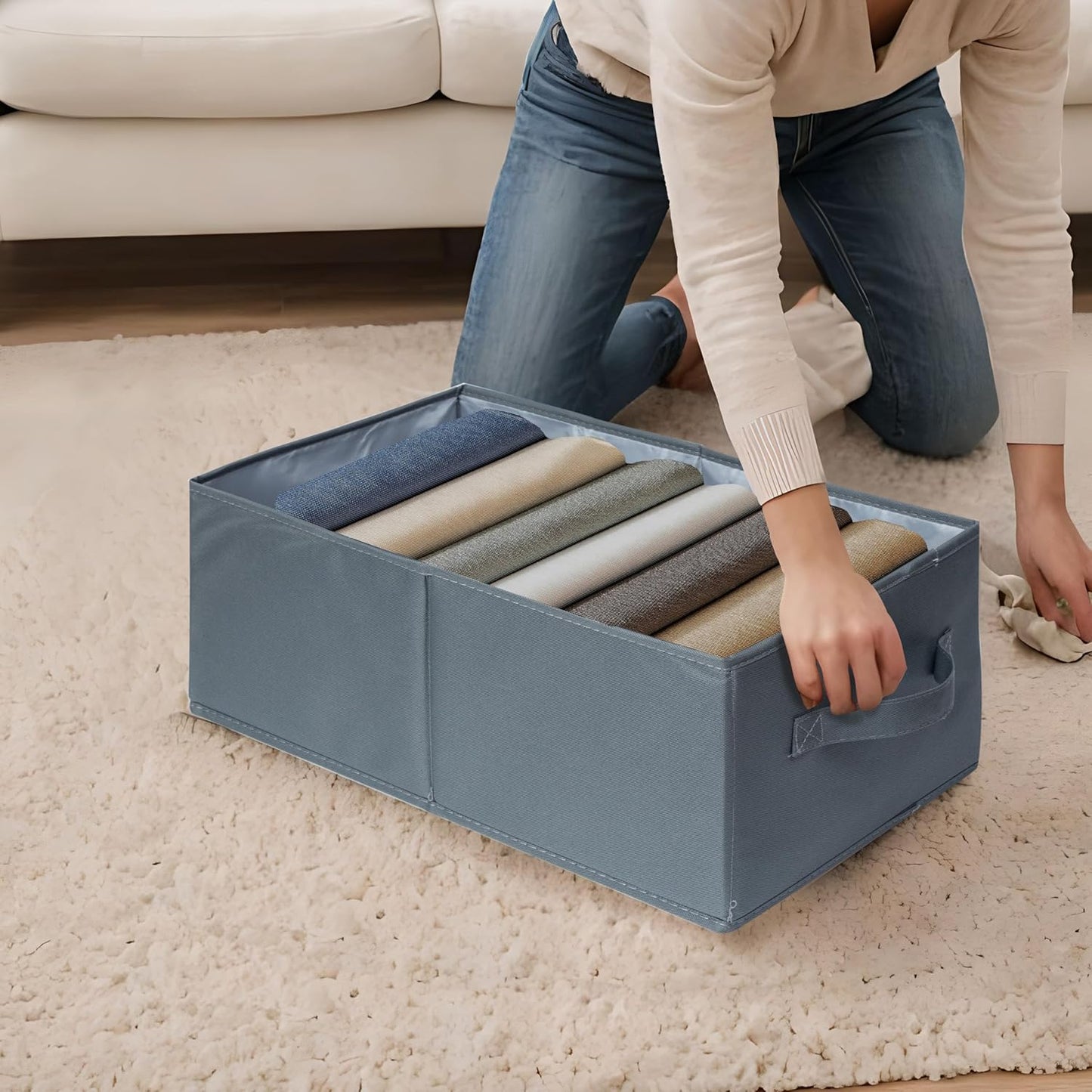 Augfox Set of 2 Wardrobe Organiser - Clothes Storage Box with Drawer Dividers, Perfect for Room Storage, Closet Organization, and Linen Storage (Dark Grey, 45x25x18cm)