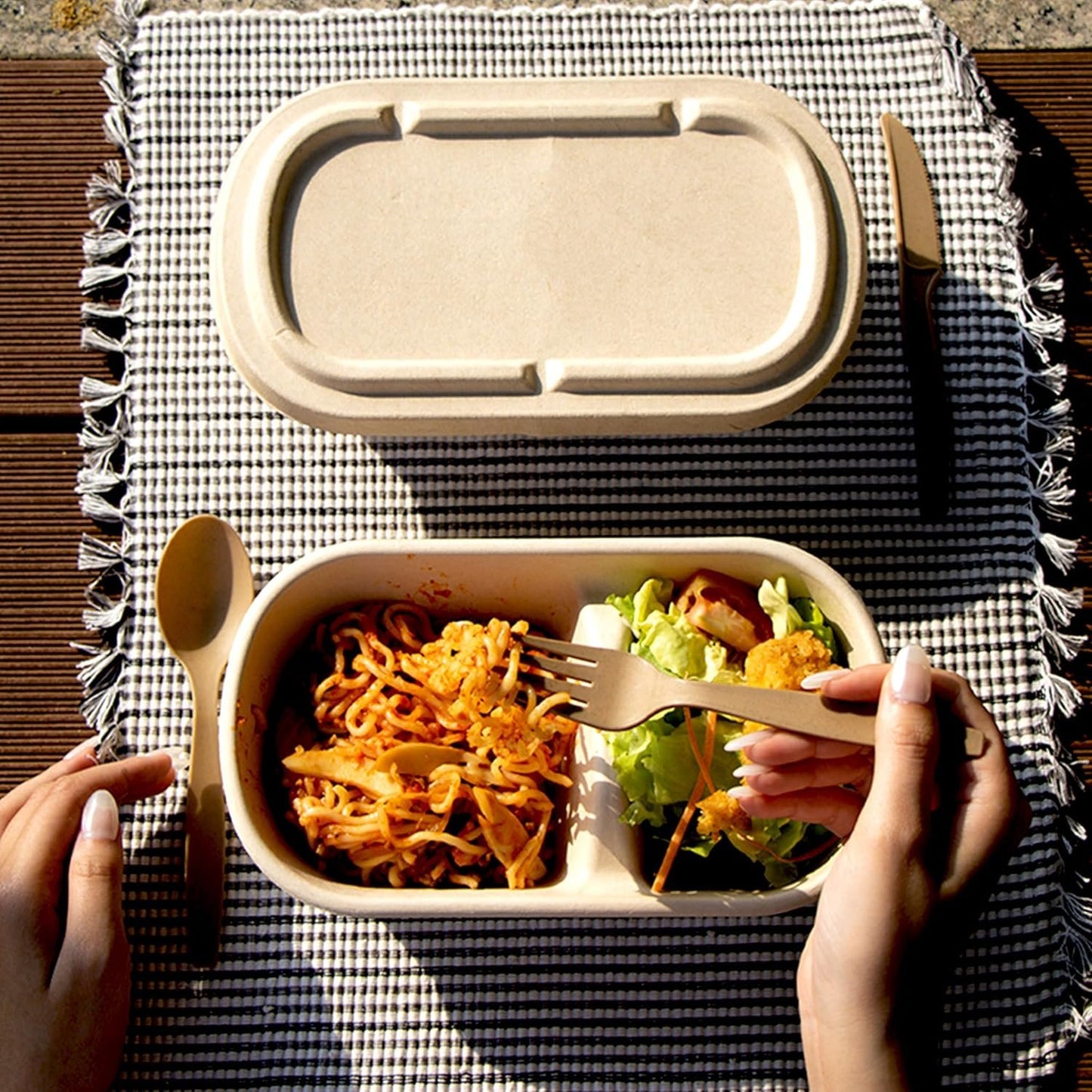 EQUO Sugarcane Disposable Utensil Set (Pack of 30 Forks, Spoons, Knives - 10 Each) - Plastic-Free, Home-compostable, Heat-Safe Utensils for Parties, Events, Camping & More