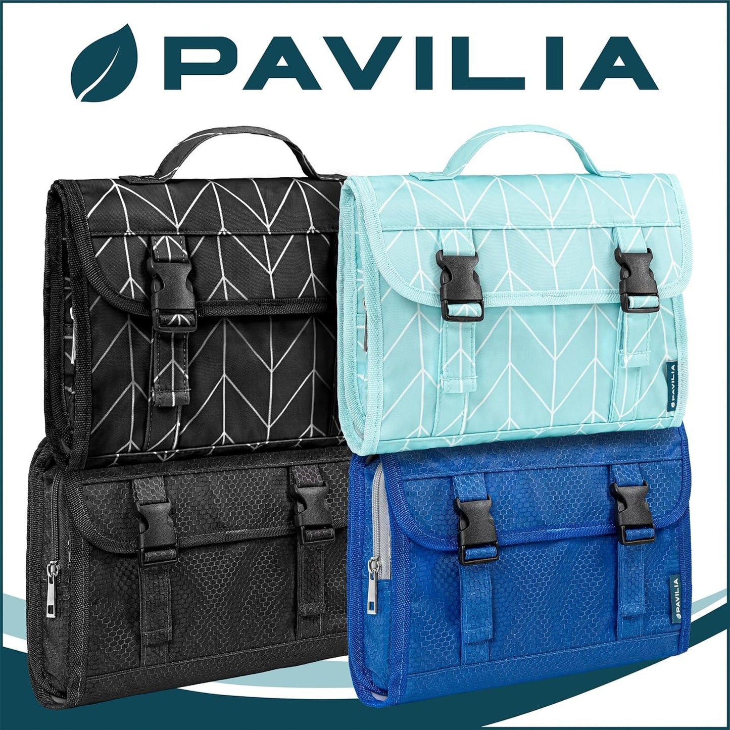PAVILIA Travel Hanging Toiletry Bag for Women Men, Large Capacity Makeup Bag Kit, Waterproof Cosmetic Storage Organizer Case for Bathroom Shower, Black, Black, Large, Toiletry Bag