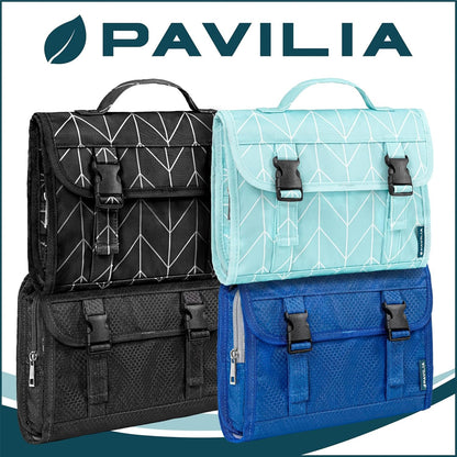 PAVILIA Travel Hanging Toiletry Bag for Women Men, Large Capacity Makeup Bag Kit, Waterproof Cosmetic Storage Organizer Case for Bathroom Shower, Black, Black, Large, Toiletry Bag