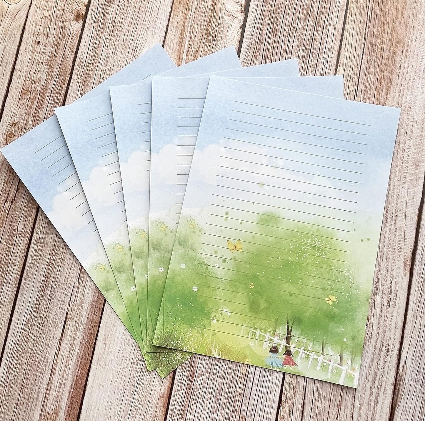 50 Writing Stationery Paper, Lined Stationery Paper for Writing Letter, Notes, Invitations, Craft, 5 Different Style (11.7 x 8.26")