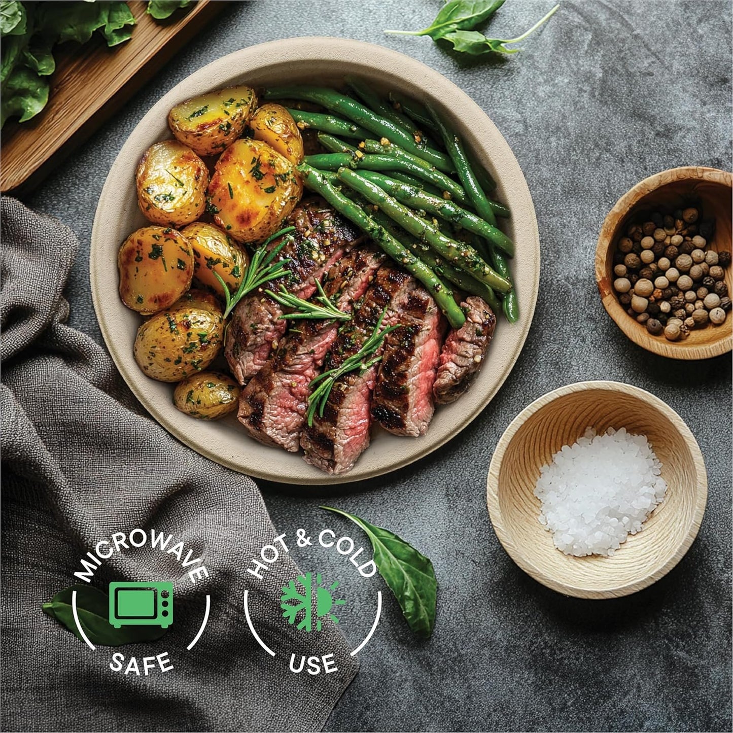 Paper Plates, Compostable Heavy Duty Disposable 10 Inch Dinner Plate - (125-Pack)- (PFAS-Free) - (BPI Certified)-Eco-Friendly, Biodegradable Bagasse Natural Brown 10"