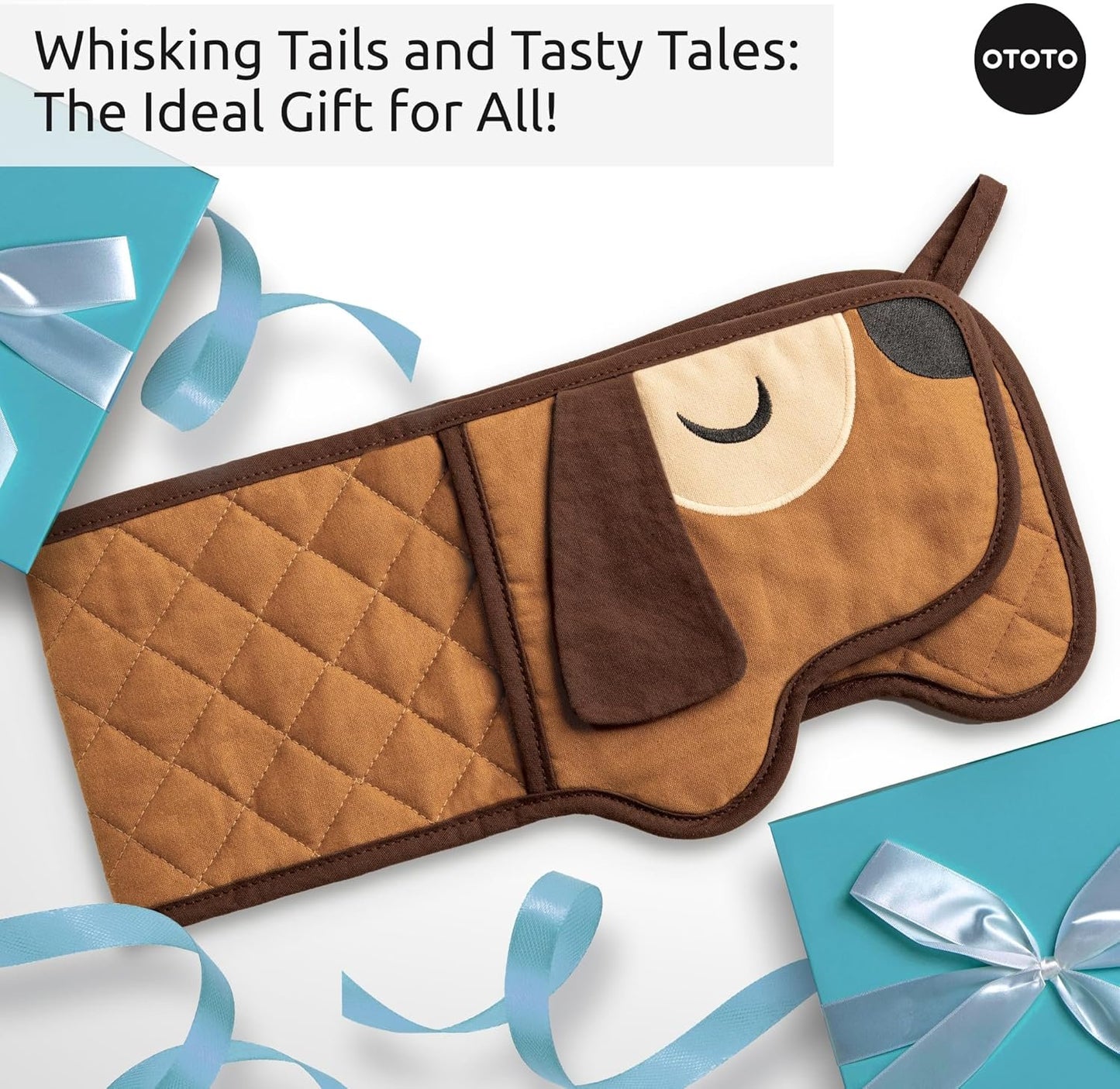 OTOTO Hot-Dog Oven Gloves - Cute, Fun, Dachshund Pattern, Double Heat Resistant, Dog Lovers Gifts, Kitchen Utensils (Brown)