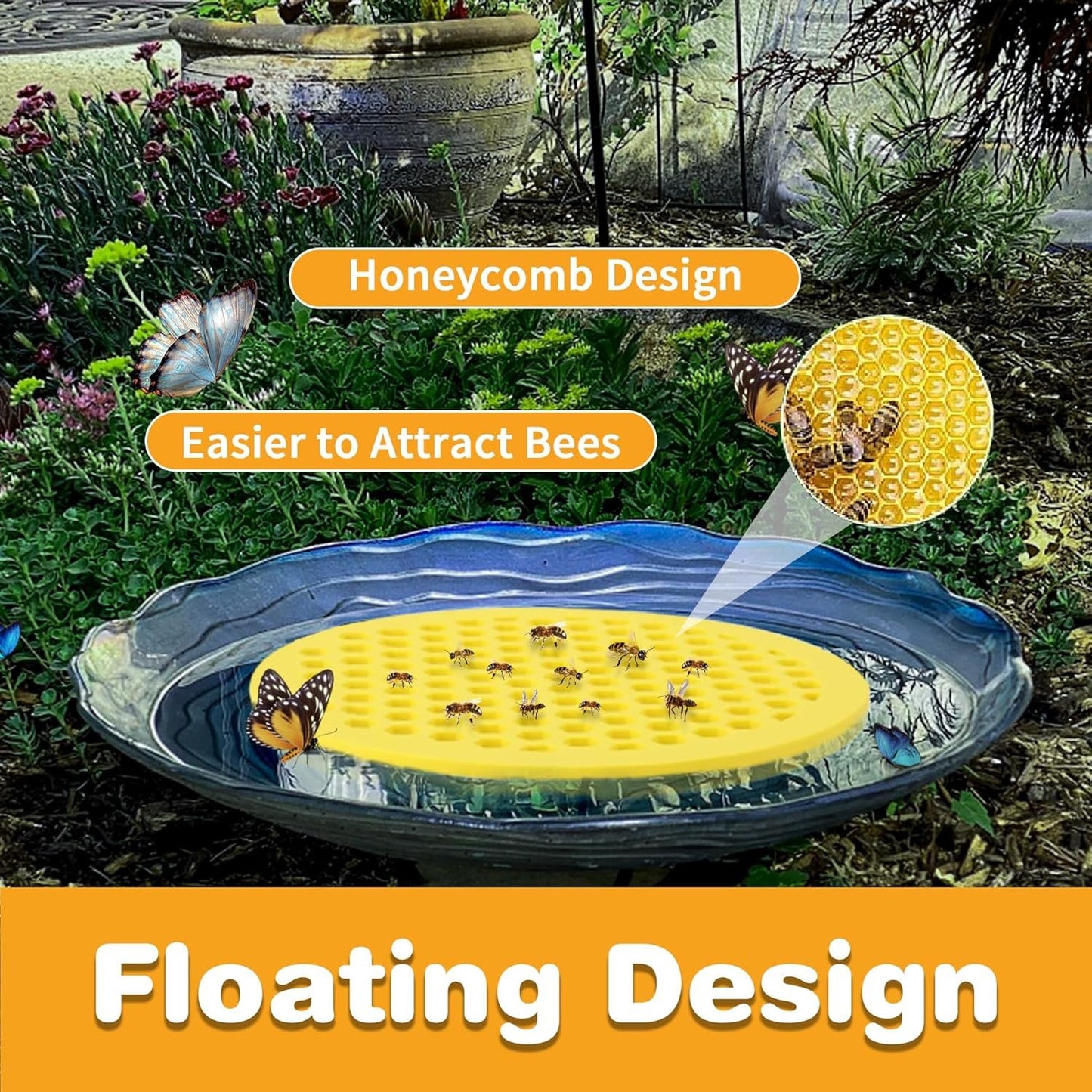 Floating Bee Watering Station, 7.87 Inch EVA Foam Bee Feeder, 2 Pack Yellow Pollinator Water Disk