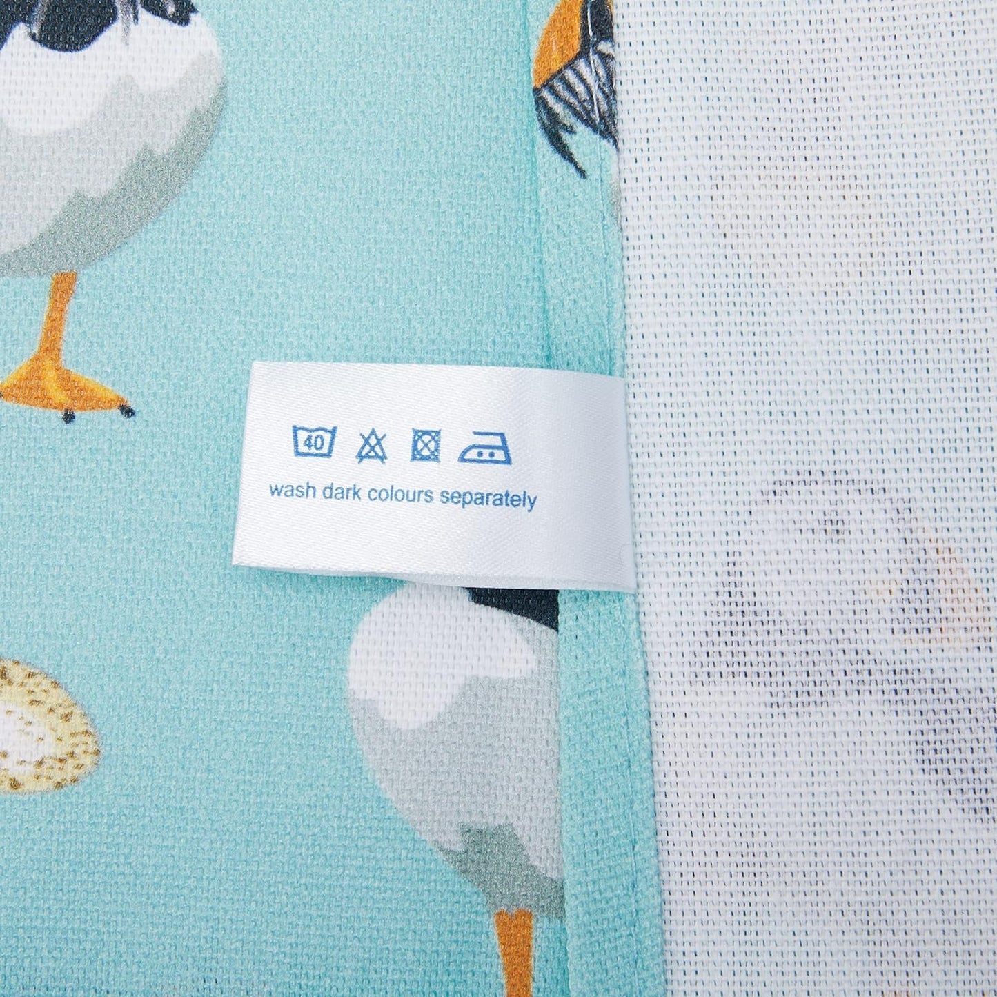 Samuel Lamont Puffins Cotton Tea Towel Adorable Playful Digitally Ilustrated Design Bold Modern Gorgeously Vibrant Sky Blue Backdrop Variety Cute Puffin Motifs 18.89" x 22.44"