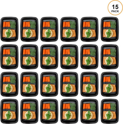 Freshware Meal Prep Containers [15 Pack] 1 Compartment Food Storage Containers with Lids, Bento Box, BPA Free, Stackable, Microwave/Dishwasher/Freezer Safe (28 oz) Black