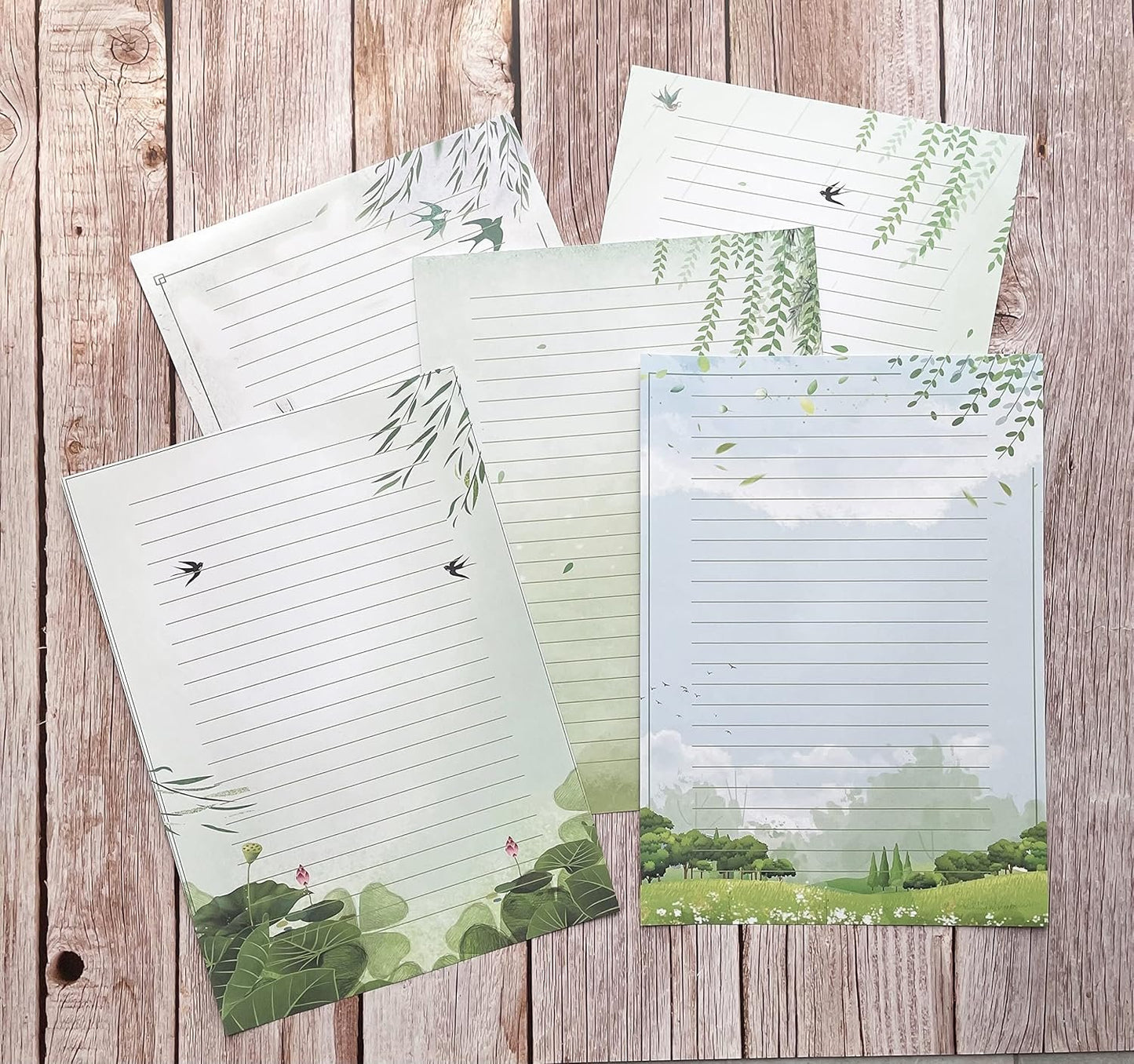 50 Lined Writing Paper Set, Stationery Paper for Writing Letter, 100 GSM Printer Papers, 5 Different Style (11.7 x 8.26")