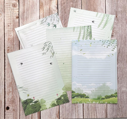 50 Lined Writing Paper Set, Stationery Paper for Writing Letter, 100 GSM Printer Papers, 5 Different Style (11.7 x 8.26")