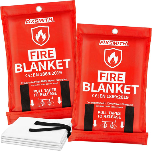 FIXSMITH Fire Blanket for Home and Kitchen, Emergency Fire Blanket, Flame Suppression Fiberglass Fire Blankets for House Camping Car Office Warehouse Emergency Survival Safety- 40 in x 40 in