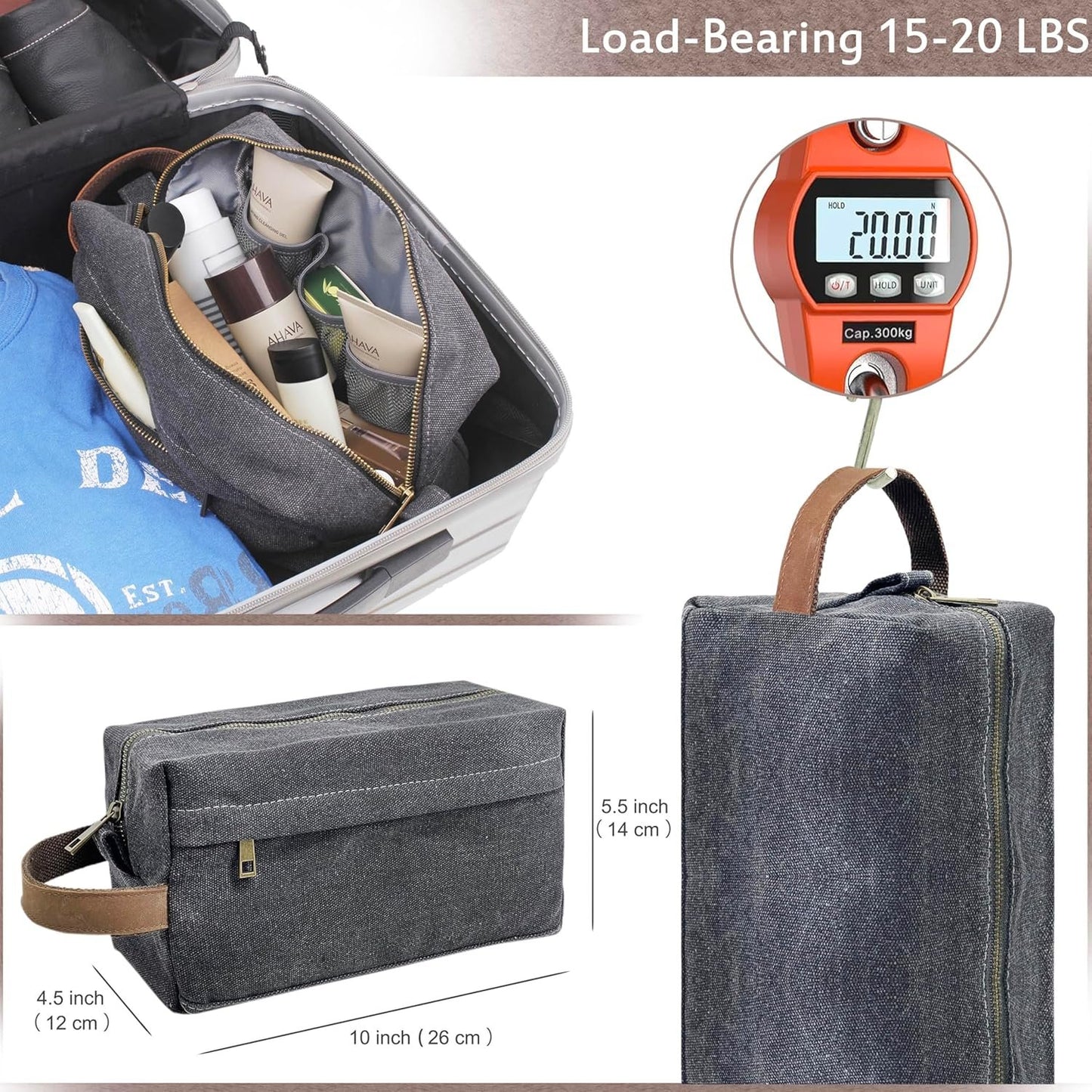 Lucky Rain Canvas Toiletry Bag for Men, Mens Bathroom Shaving Kit Travel Bag, Waterproof Dopp Kits Bag