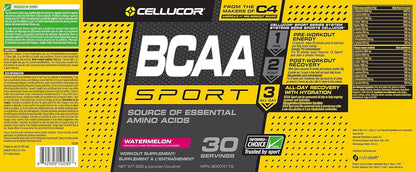 Cellucor BCAA Sport, Post-Workout Intra Workout Powder Sports Drink Supplements for Hydration Endurance & Recovery, Watermelon, 30 Servings