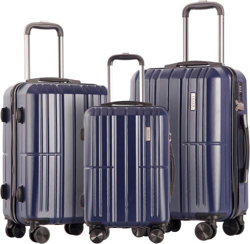 TRACK TRAVEL 3 Piece Luggage Set ABS+PC Expandable Hardshell TSA Lock Aluminum Trolley Spinner Wheels (Blue, 3 Piece Set)