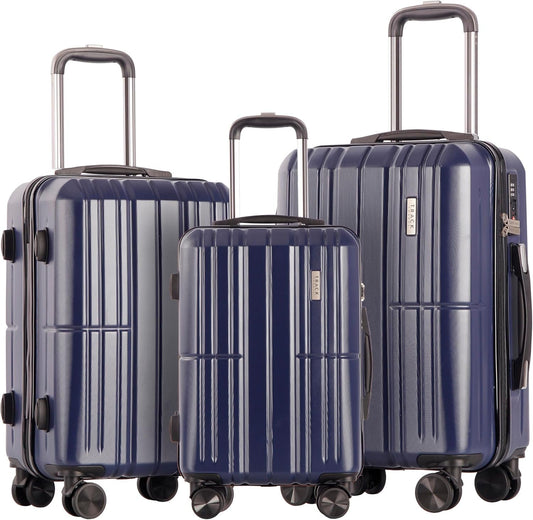 TRACK TRAVEL 3 Piece Luggage Set ABS+PC Expandable Hardshell TSA Lock Aluminum Trolley Spinner Wheels (Blue, 3 Piece Set)