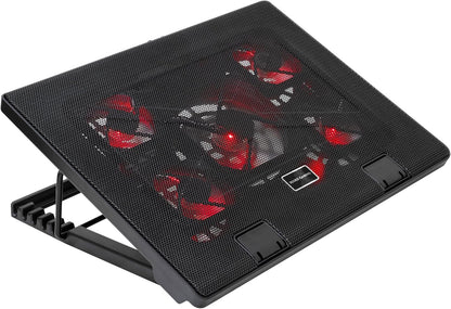 Mars Gaming MNBC2 Cooling Base for Gaming Laptops up to 17.35 inches (5 Ultra-Silent Fans, Red LED, 2 x USB 2.0), Black and Red