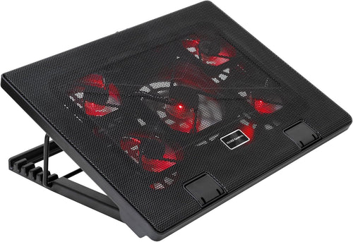Mars Gaming MNBC2 Cooling Base for Gaming Laptops up to 17.35 inches (5 Ultra-Silent Fans, Red LED, 2 x USB 2.0), Black and Red