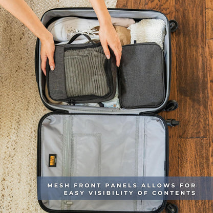 BÄRA Travel Accessories - Set of 2 Space Saving Packing Cubes for Carry On Suitcase Luggage Organization - Medium and Small Packing Organizers with a Mesh Top for Lightweight Travel Organization, Grey