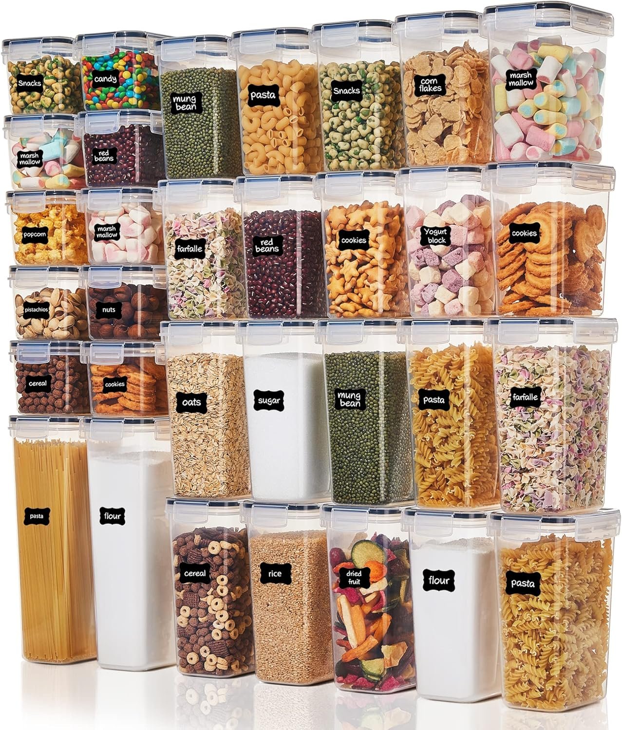 Vtopmart 32pcs Airtight Food Storage Container Set, Kitchen Storage & Organisation, BPA-Free Pantry Organiser with Lids for Cereal, Flour and Sugar, Includes 32 Labels